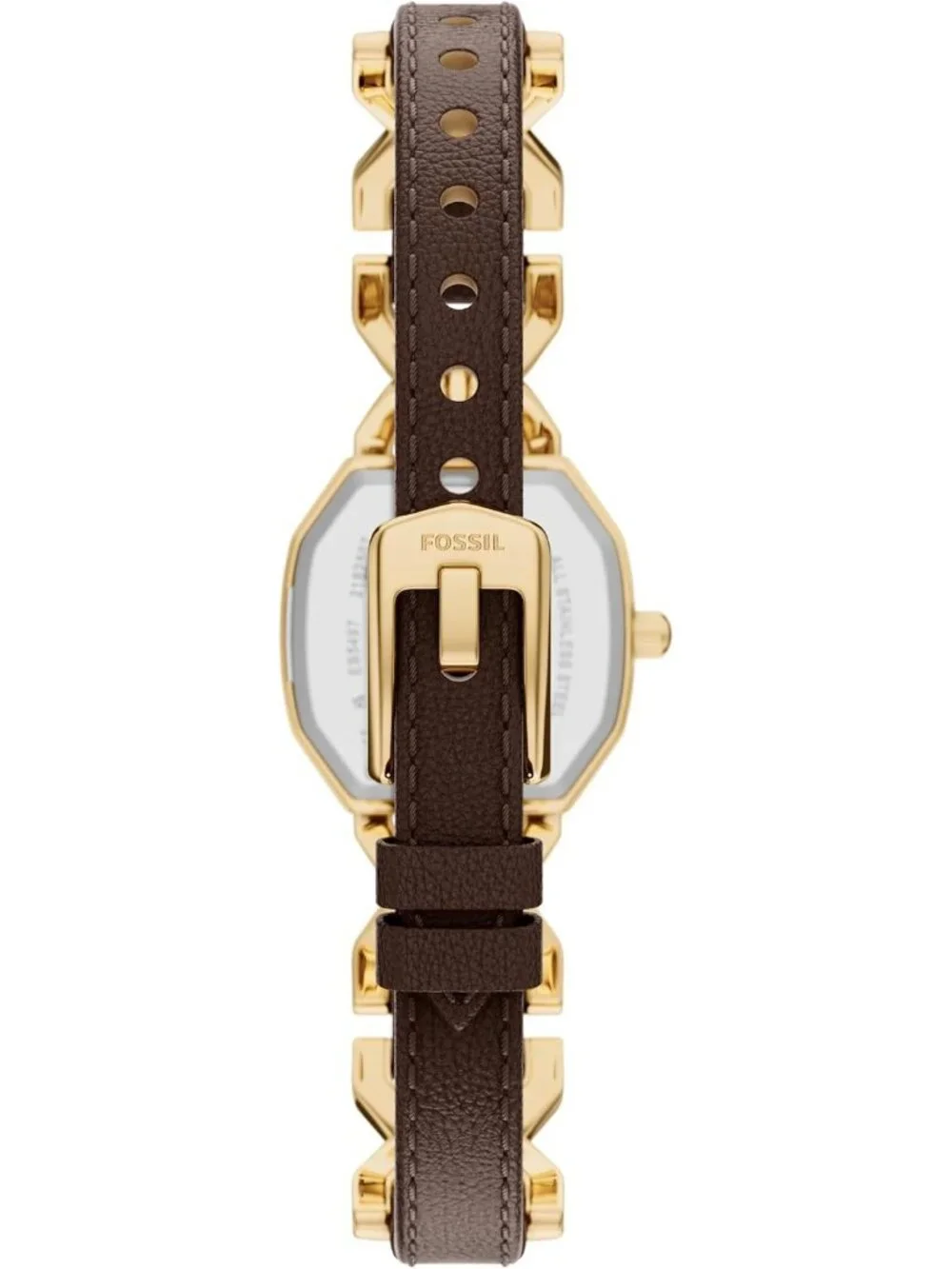 Women's Gold-Tone Stainless Steel Three-Hand Brown Leather Octagonal case Watch